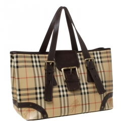 مملوكة مسبقًا Burberry Beige/Brown Haymarket Check PVC and Leather Tote
