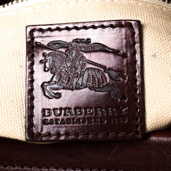 Pre Owned Burberry Check Canvas and Leather Double Pocket Buckle Hobo