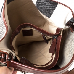 Pre Owned Burberry Check Canvas and Leather Double Pocket Buckle Hobo