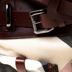 Pre Owned Burberry Check Canvas and Leather Double Pocket Buckle Hobo