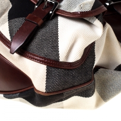 Pre Owned Burberry Check Canvas and Leather Double Pocket Buckle Hobo
