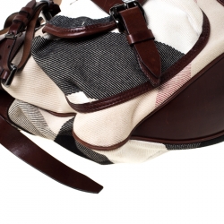Pre Owned Burberry Check Canvas and Leather Double Pocket Buckle Hobo