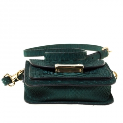 Pre Owned Burberry Dark Green Python Front Pocket Crossbody Bag