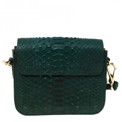 Pre Owned Burberry Dark Green Python Front Pocket Crossbody Bag