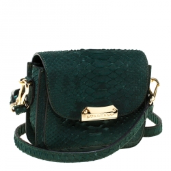 Pre Owned Burberry Dark Green Python Front Pocket Crossbody Bag