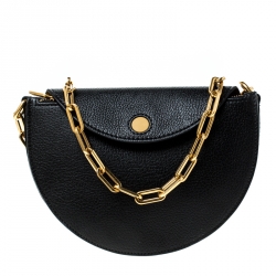 Burberry Black Leather Half Circle Chain Shoulder Bag