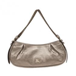 مملوكة مسبقًا Burberry Silver Medium Metallic Grainy Leather Hobo