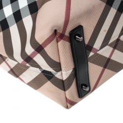 مملوكة مسبقًا حقيبة شوبر بربري PVC كاروهات نوفا وجلد لامع بيج/ميتاليك