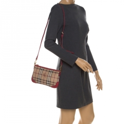 Pre Owned Burberry Beige/Pink Haymarket Check Coated Canvas and Patent Leather Crossbody Bag
