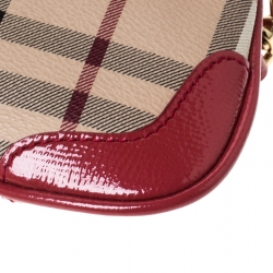Pre Owned Burberry Beige/Pink Haymarket Check Coated Canvas and Patent Leather Crossbody Bag