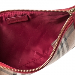 Pre Owned Burberry Beige/Pink Haymarket Check Coated Canvas and Patent Leather Crossbody Bag