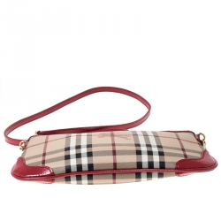 Pre Owned Burberry Beige/Pink Haymarket Check Coated Canvas and Patent Leather Crossbody Bag