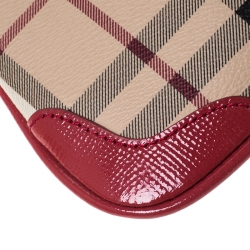 Pre Owned Burberry Beige/Pink Haymarket Check Coated Canvas and Patent Leather Crossbody Bag