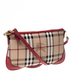 Pre Owned Burberry Beige/Pink Haymarket Check Coated Canvas and Patent Leather Crossbody Bag