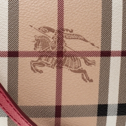 Pre Owned Burberry Beige/Pink Haymarket Check Coated Canvas and Patent Leather Crossbody Bag