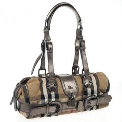 مملوكة مسبقًا Burberry Metallic Quilted House Check Manor Satchel