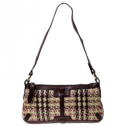 Pre Owned Burberry Multicolor Wool and Leather Shoulder Bag