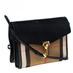 Pre Owned Burberry Black House Check Canvas and Leather Macken Crossbody Bag