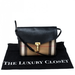 Pre Owned Burberry Black House Check Canvas and Leather Macken Crossbody Bag