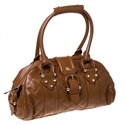 Pre Owned Burberry Brown Quilted Leather Manor Satchel 