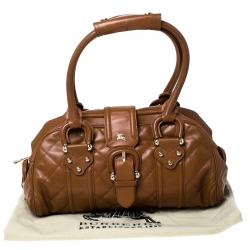 Pre Owned Burberry Brown Quilted Leather Manor Satchel 