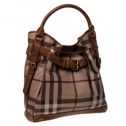 Pre Owned Burberry Brown Smoked Check PVC and Leather Walden Hobo 