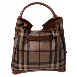 Pre Owned Burberry Brown Smoked Check PVC and Leather Walden Hobo 
