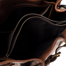 Pre Owned Burberry Brown Smoked Check PVC and Leather Walden Hobo 