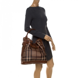 Pre Owned Burberry Brown Smoked Check PVC and Leather Walden Hobo 