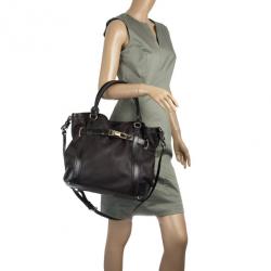 Pre Owned Burberry Black Leather Top Handle Bag