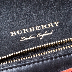 Pre Owned Burberry Beige/Red House Check Canvas and Leather Small Bridle Madison Buckle Bag