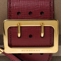 Pre Owned Burberry Beige/Red House Check Canvas and Leather Small Bridle Madison Buckle Bag