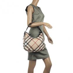 Pre Owned Burberry Black Patent Leather Supernova Coated Canvas Barton Hobo Bag