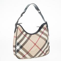 Pre Owned Burberry Black Patent Leather Supernova Coated Canvas Barton Hobo Bag