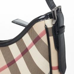 Pre Owned Burberry Black Patent Leather Supernova Coated Canvas Barton Hobo Bag