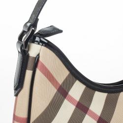 Pre Owned Burberry Black Patent Leather Supernova Coated Canvas Barton Hobo Bag