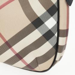 Pre Owned Burberry Black Patent Leather Supernova Coated Canvas Barton Hobo Bag