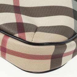 Pre Owned Burberry Black Patent Leather Supernova Coated Canvas Barton Hobo Bag