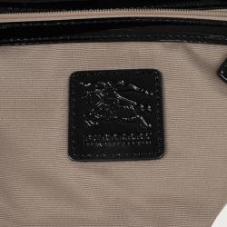 Pre Owned Burberry Black Patent Leather Supernova Coated Canvas Barton Hobo Bag