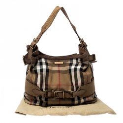 Pre Owned Burberry Beige House Check Canvas and Leather Large Parsons Hobo