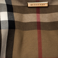 Pre Owned Burberry Beige House Check Canvas and Leather Large Parsons Hobo