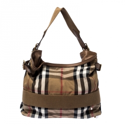 Pre Owned Burberry Beige House Check Canvas and Leather Large Parsons Hobo
