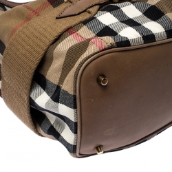 Pre Owned Burberry Beige House Check Canvas and Leather Large Parsons Hobo