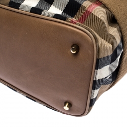 Pre Owned Burberry Beige House Check Canvas and Leather Large Parsons Hobo