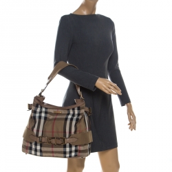 Pre Owned Burberry Beige House Check Canvas and Leather Large Parsons Hobo