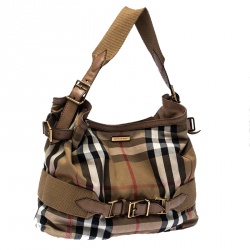 Pre Owned Burberry Beige House Check Canvas and Leather Large Parsons Hobo