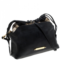 Pre Owned Burberry Black House Check Canvas and Leather Little Crush Crossbody Bag