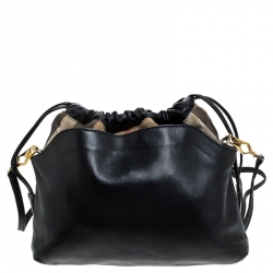 Pre Owned Burberry Black House Check Canvas and Leather Little Crush Crossbody Bag