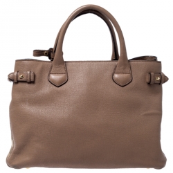 Pre Owned Burberry Brown Leather and House Check Fabric Medium Banner Tote