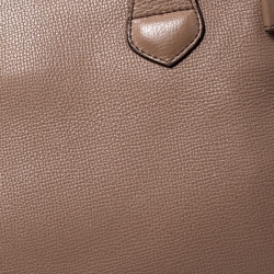 Pre Owned Burberry Brown Leather and House Check Fabric Medium Banner Tote